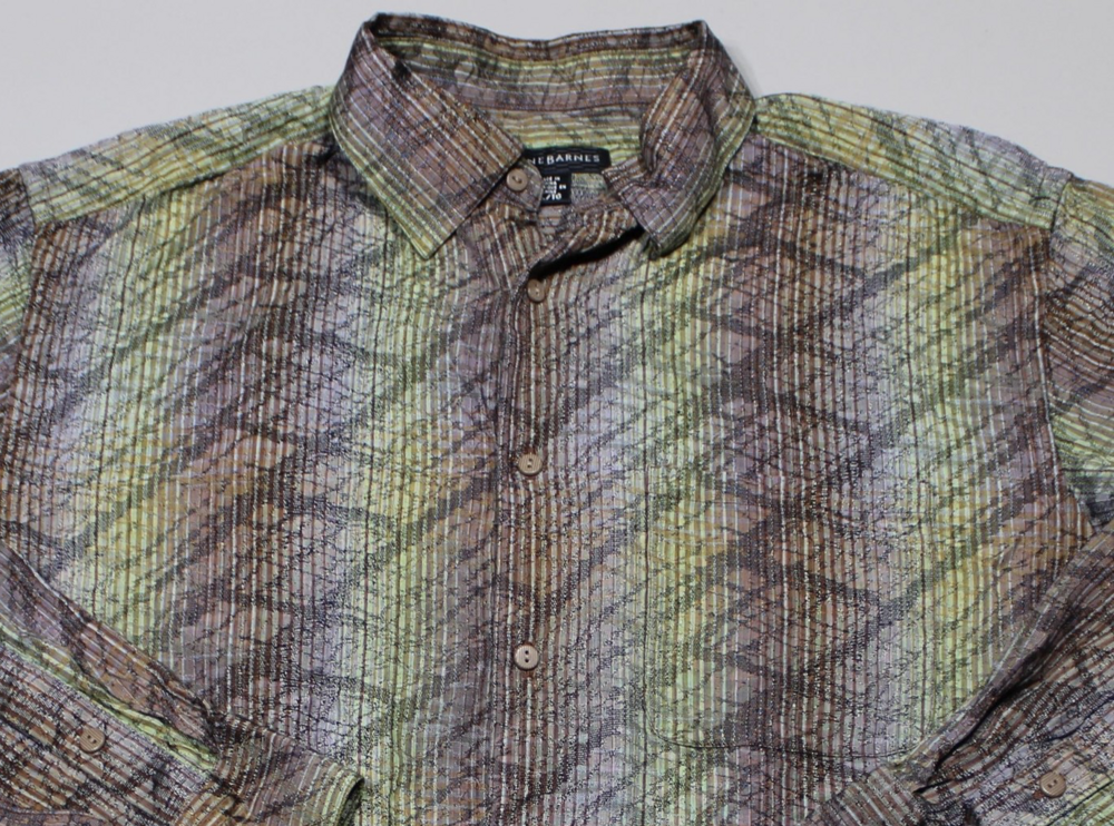 Jhane Barnes Long Sleeve Button Up Silk Shirt Mens XL Geometric